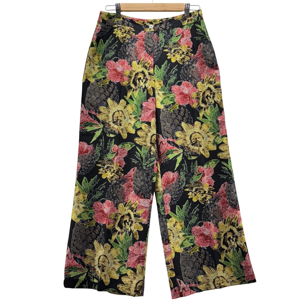 Harve Benard Womens Size 10 Tropical‎ Floral Pineapple Silk Wide Leg Pants
